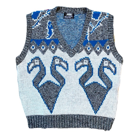Vintage Jackets & Blazers - Vintage 80s Jolie Blue Flamingo Abstract Sweater Vest
